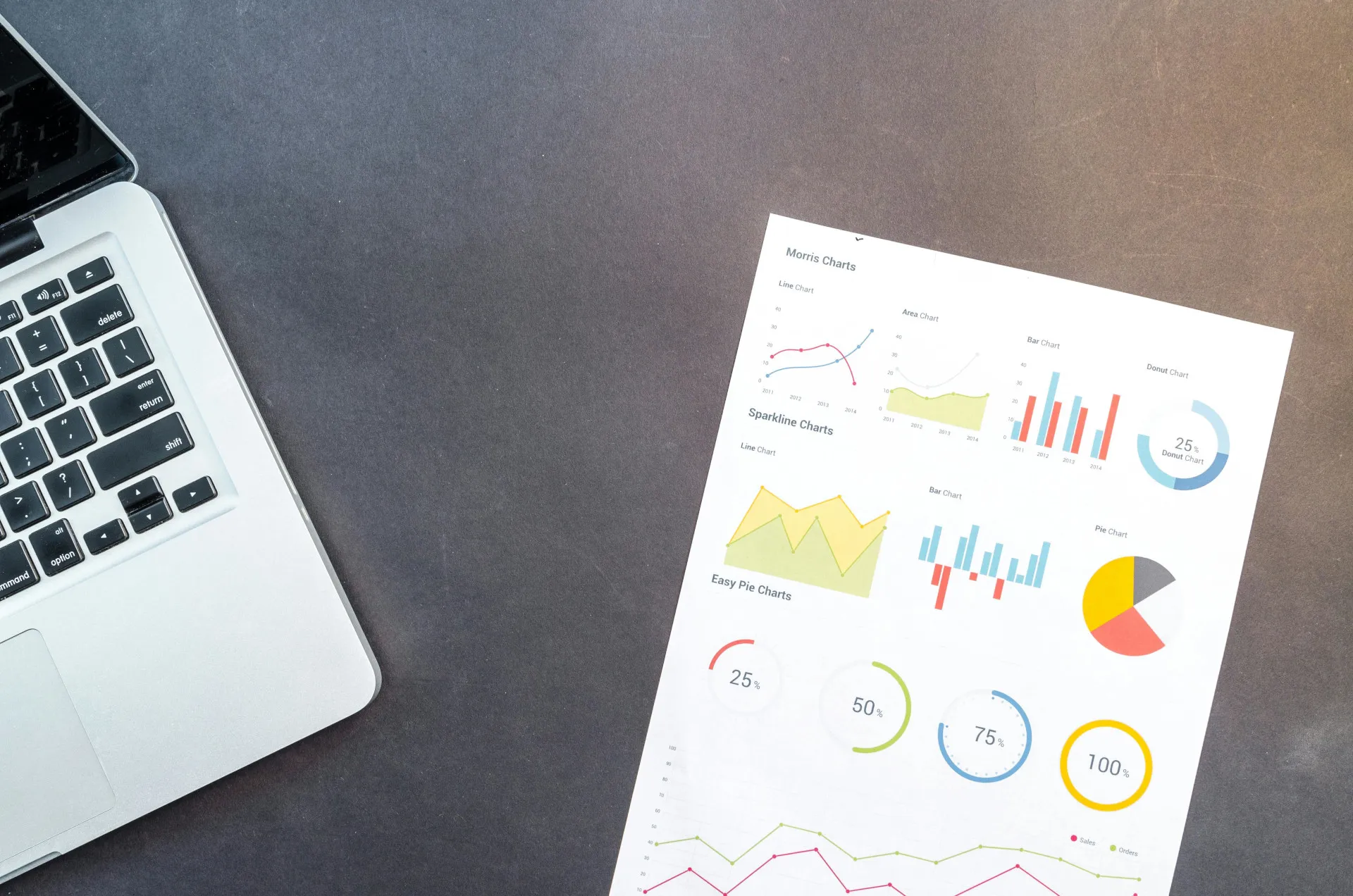 A picture depicting data and graphs to represent information